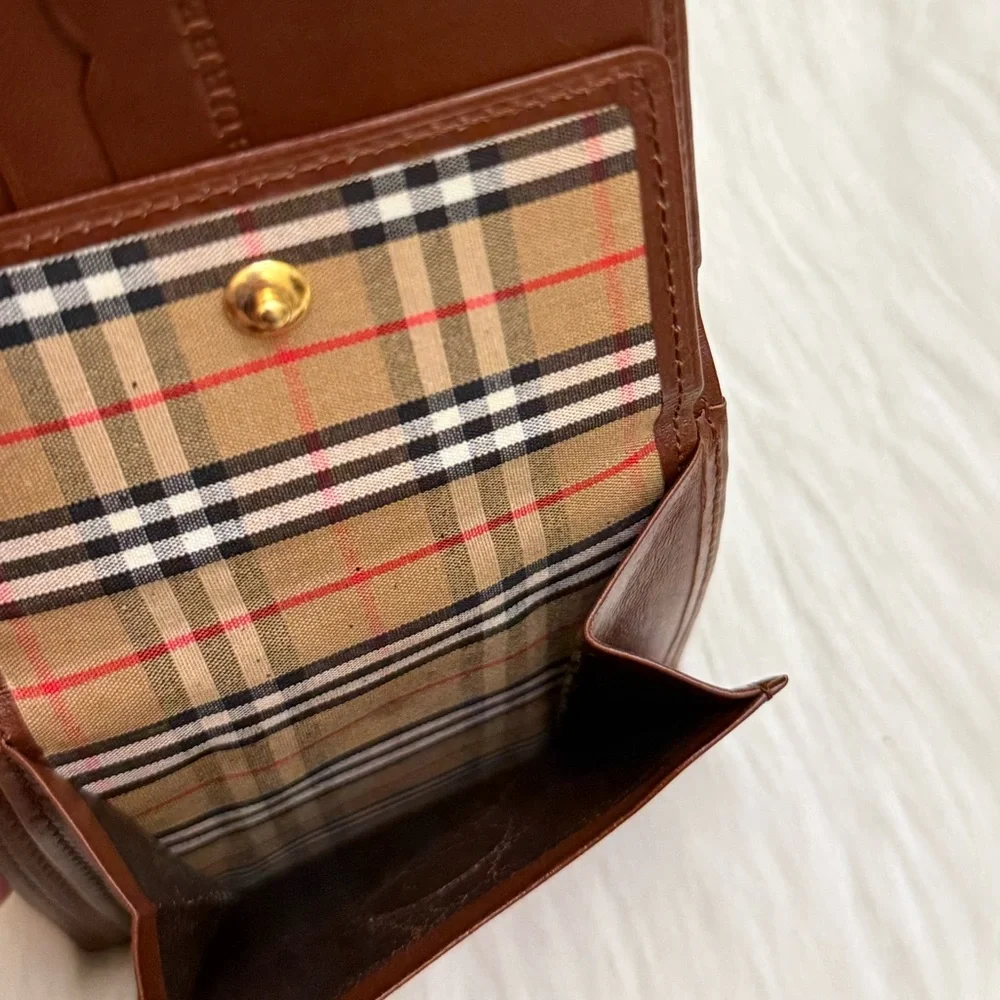 BURBERRY - MENS NOVA CHECK LINED BROWN LEATHER BIFOLD WALLET